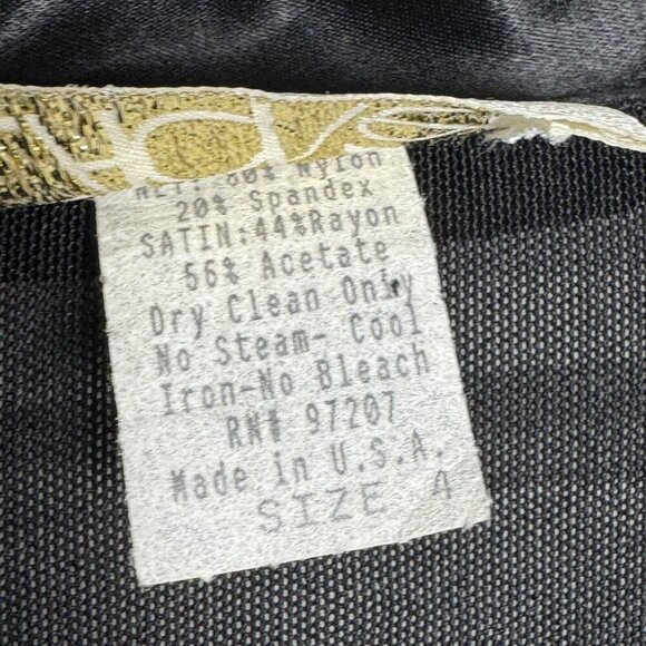 Vintage 80's  sheer bodysuit satin trim black size 4 Long Sleeve Made in US - Picture 6 of 7